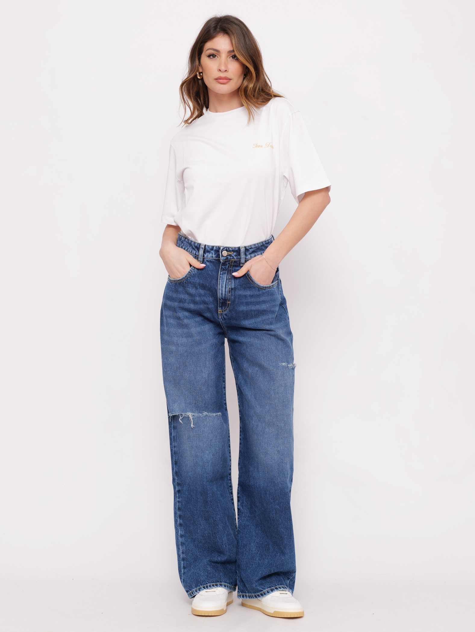 デニム・ジーパン ICON FW25 WOMAN JEANS (POPPY ID804) ICON DENIM LA Women's Poppy Wide Leg Jeans, Sky, Blue, 24 at